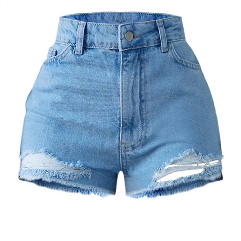Shape Bleach Wash Ripped Hem Denim Shorts - Picture 5 of 7